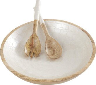 Peyton Lane Set Of 3 Cream Mango Wood Handmade Decorative Bowl