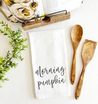 Morning Pumpkin Tea Towel, Fall Thanksgiving Decor, Kitchen Housewarming Gift, Seasonal Hostess Gift