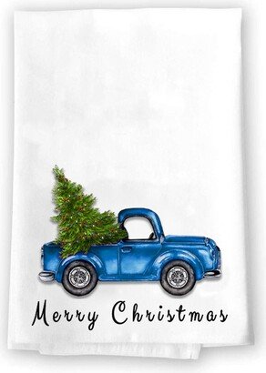 Decorative Kitchen Bath Hand Towels | Blue Christmas Truck Rustic Holiday Gift Present Home Decorations