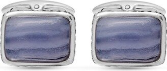 LuvMyJewelry Blue Lace Agate Gemstone Sterling Silver Black Rhodium Plated Men Cufflinks