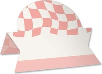 Big Dot Of Happiness Pink Checkered Party - Tent Buffet Card - Table Name Place Cards - Set of 24
