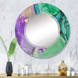 Designart 'Green And Purple Luxury Abstract Fluid Art IV' Printed Modern Wall Mirror