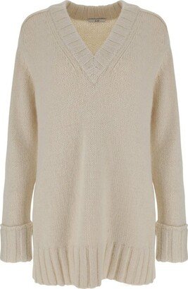 Rib-Trimmed V Neck Jumper