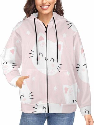 LOSARON Cat Plant Women's Casual Fashion Jackets Full-Zip Hooded Sweatshirt Zipper Drawstring Hooded Jackets 3XL