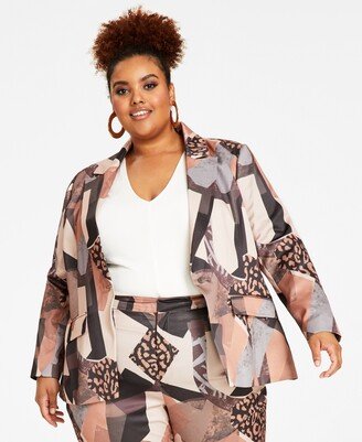 Nina Parker Trendy Plus Size Peak-Lapel Single-Button Blazer