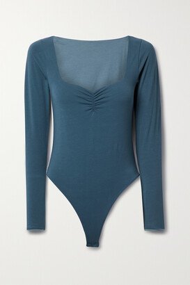 Idony Ruched Organic Pima Cotton-jersey Thong Bodysuit - Blue