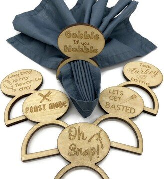 Funny Fall Thanksgiving Wood Engraved Napkin Rings