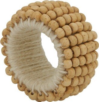 Saro Lifestyle Casual Napkin Rings With Wooden Beaded Design (Set of 4), Off-White