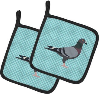 Racing Pigeon Blue Check Pair of Pot Holders