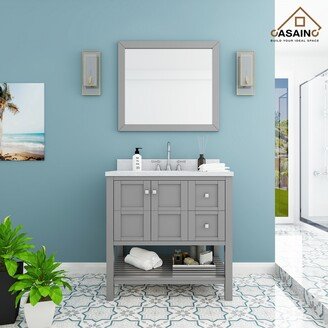 CASAINC 36 in. W x 22 in. D x 35.4 in. H Bath Vanity in Gray with White Top and Basin