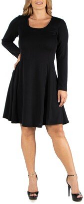 24Seven Comfort Apparel Plus Size Long Sleeve Flared Dress