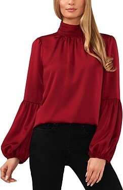 Mock Neck Blouson Sleeve Blouse