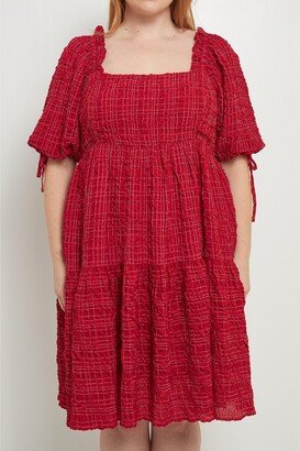 Plus Size Crinkled Gingham Flounce Dress