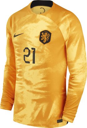 Netherlands National Team 2022/23 Stadium Home (Frenkie de Jong Men's Dri-FIT Long-Sleeve Soccer Jersey in Orange