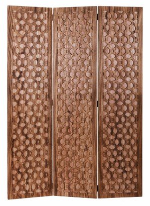 Industrial 3 Panel Carved Wood Screen