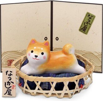 Japanese Cute Dog Shiba Figurine With Screen & Basket 9642