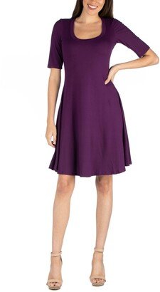 24seven Comfort Apparel Women's A-Line Dress with Elbow Length Sleeves