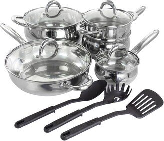 Home Ancona 12 Piece Stainless Steel Belly Shaped Cookware Set with Kitchen Tools
