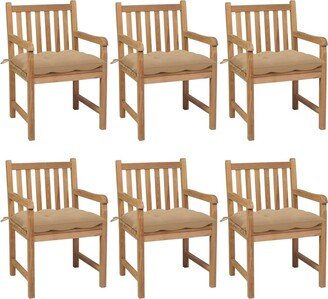 Patio Chairs 6 pcs with Beige Cushions Solid Teak Wood - 22.8'' x 23.6'' x 35.4''