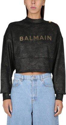 Metallic Logo Cropped Sweatshirt