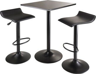 Obsidian 3-Pc Square Pub Table and Adjustable Swivel Stools, Black - 15.1W x 15.1D x 22.6 to 33.3H