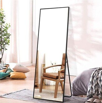 Guse Full Length Mirror, 59 x 20 Aluminum Alloy Frame Floor Mirror with Stand, Free Standing or Wall Mounted, Black-The Pop Home