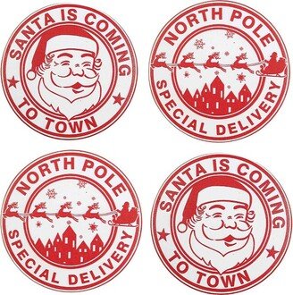 GANZ Tabletop Santa Coming Coaster Set/4 - Four Coasters 4 Inches - North Pole Special Delivery - Cx177831 - Resin - Red