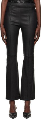 Black Cropped Flare Leather Pants