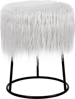 Round Grey Faux Fur Foot Stool Storage Ottoman with Black Legs