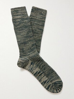 Ribbed Space-Dyed Cotton-Blend Socks