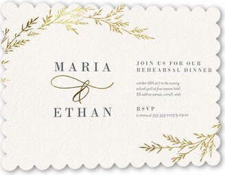 Rehearsal Dinner Invitations: Spectacular Spruce Rehearsal Dinner Invitation, Beige, Gold Foil, 5X7, Pearl Shimmer Cardstock, Scallop