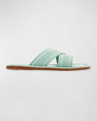 Laurene Logo Cotton Flat Sandals-AA