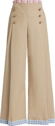 Buttoned Wide-Leg Sailor Pants