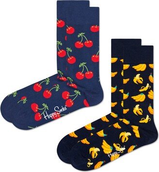 Assorted 2-Pack Classic Fruit Jacquard Cotton Blend Crew Socks