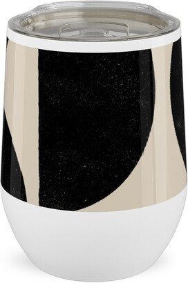 Travel Mugs: Half Moons - Black And Cream Stainless Steel Travel Tumbler, 12Oz, Beige