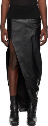 Black Asymmetric Leather Midi Skirt