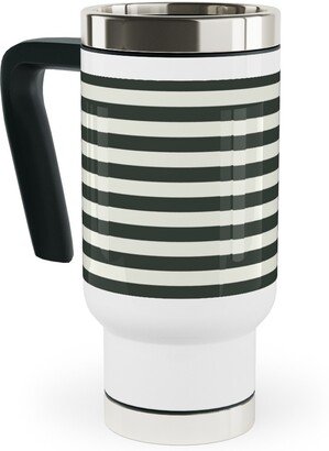 Travel Mugs: Stripe - Black And Cream Travel Mug With Handle, 17Oz, Black