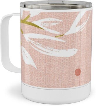 Travel Mugs: Zen - Gilded Leaves - Blush Pink Large Stainless Steel Mug, 10Oz, Pink