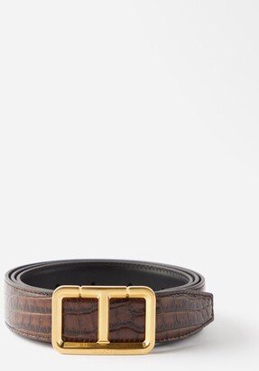 Crocodile-effect Leather Belt-AB