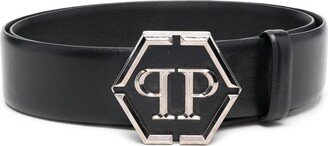 Logo-Buckle Leather Belt-AV