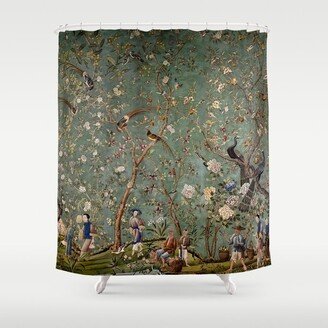 Antique Hand Painted Chinoiserie Botanical Flower Garden Shower Curtain