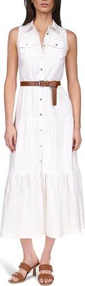 Linen Slub Tiered Dress (White) Women's Dress