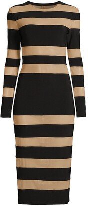 Semi-Sheer Striped Midi-Dress