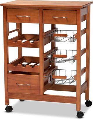 Crayton Modern & Contemporary Wood Kitchen Storage Cart in Oak Brown