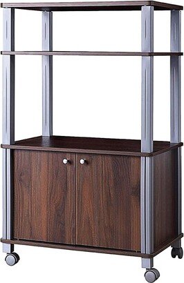 Tangkula 3-tier Display Shelf Microwave Stand Cabinet w/ Rolling Wheel Walnut