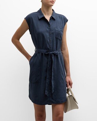 Mercer Tie-Belt Linen-Blend Mini Shirtdress