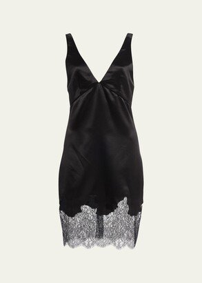 Lace-Hem Frayed Silk Mini Dress