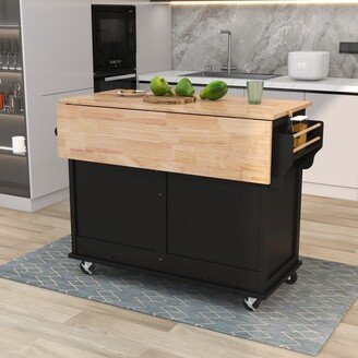 Kitchen Island on 4 Wheels with Storage Cabinet and 2 Drawers