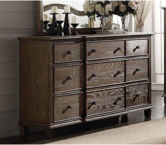 Aoolive 9-Drawer Dresser Storage Cabinet in Weathered Oak