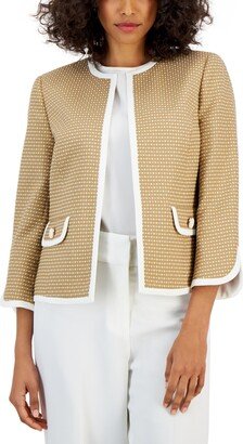 Petite Contrast Trim Open-Front 3/4-Sleeve Jacket - Sesame/vanilla Ice